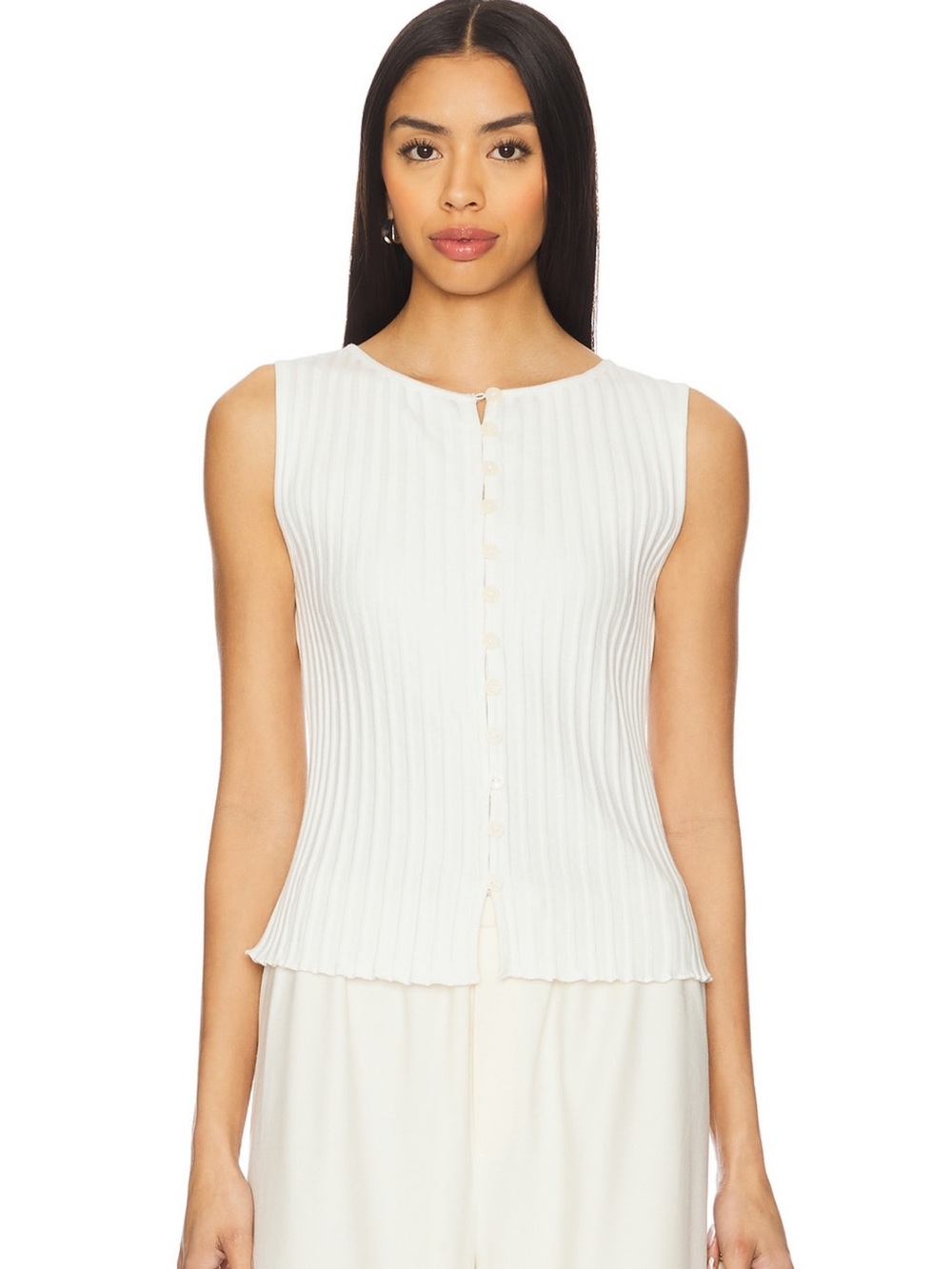 Free people Sleeveless Rib-Knit Button Front Top in Cream